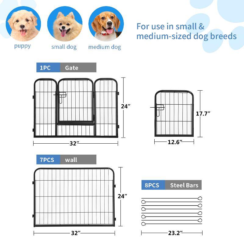 FDW Dog Playpen Pet Dog Fence 2-32 Panels  24/32/40"H Metal Dog Pen Outdoor Exercise Pen with Doors for Large/Medium /Small Dogs for RV,Camping,Yard