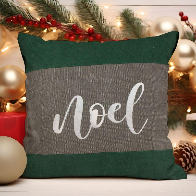 Northlight 18" Green and Brown Suede "Noel" Christmas Square Throw Pillow