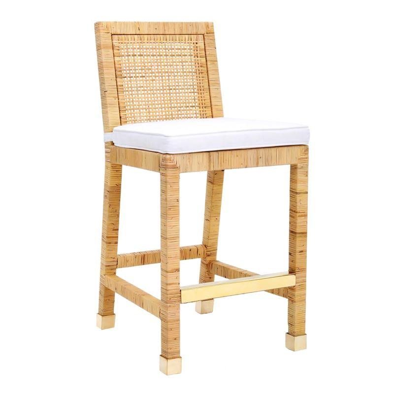 Amara Beige Rattan Counter Stool with White Cushion