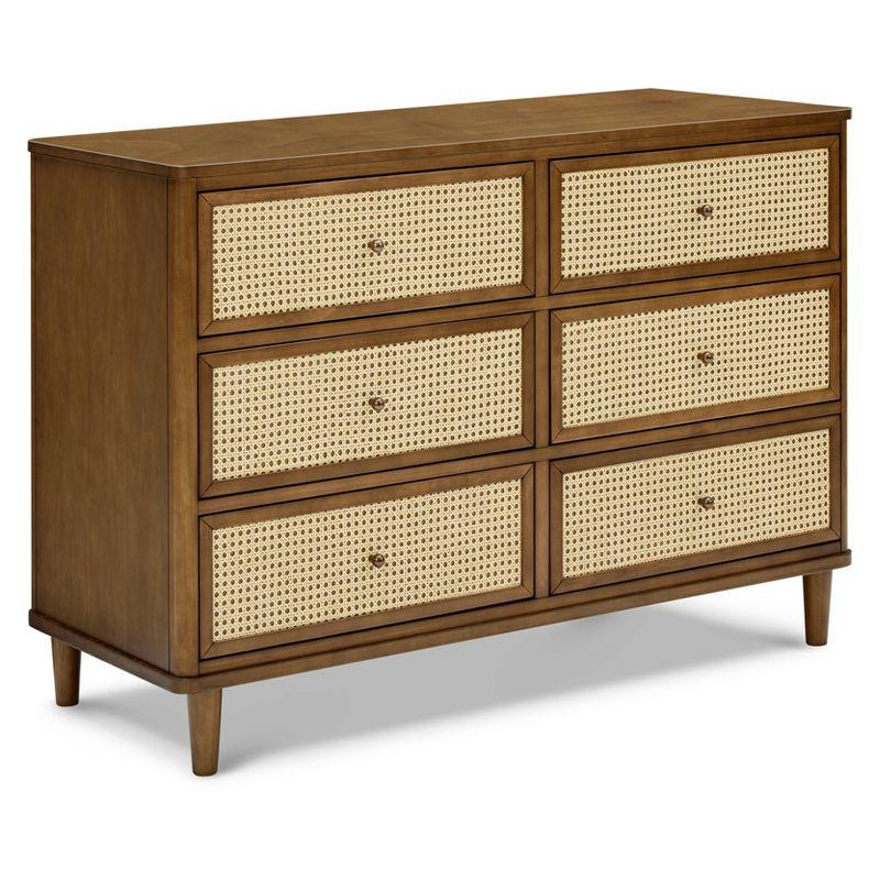 Natural Walnut and Blonde Cane 6-Drawer Dresser with Soft Close