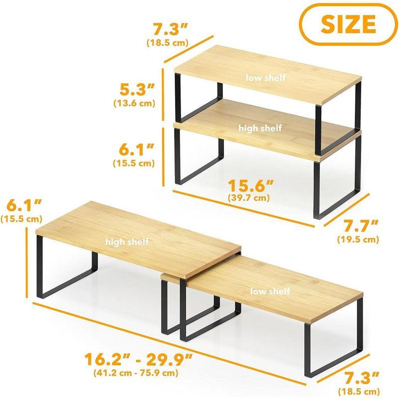 SpaceAid 2-Pack Cabinet Shelf Organizers – Stackable & Expandable Kitchen Counter Racks For Spice, Pantry, And Cupboard Storage, Black
