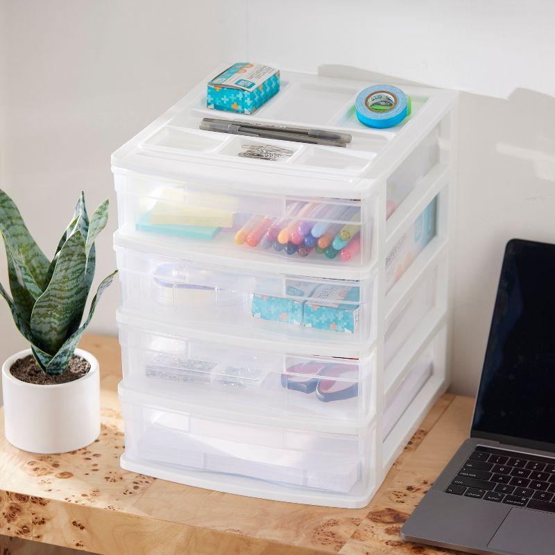 White and Clear 4-Drawer Desktop Storage Organizer