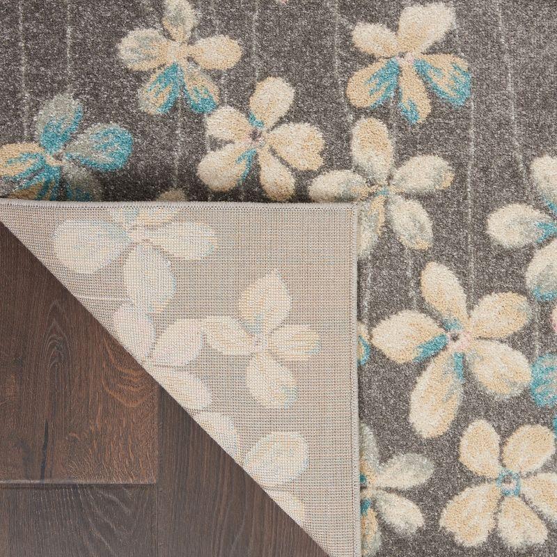 Nourison Tranquil 5'3" X 7'3" (5' x 7') Grey/Beige Area Rug Bohemian Botanical Vine and Bloom by Nourison