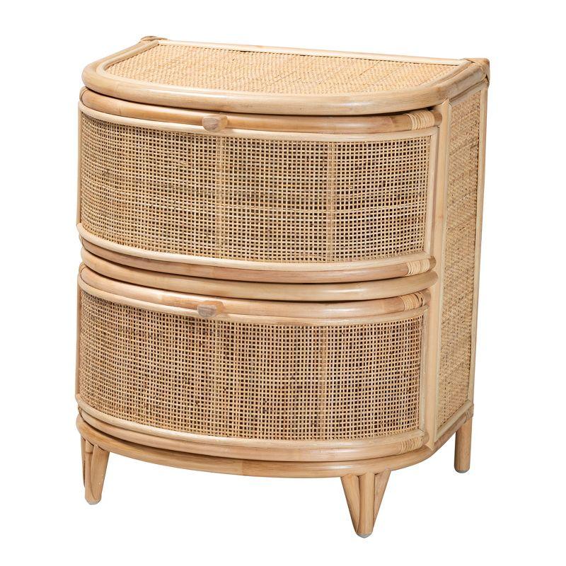 Natural Brown Rattan 2-Drawer Curved Nightstand