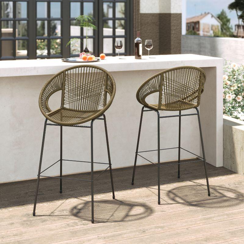 Christopher Knight Home Gwyneth Outdoor Modern Iron and Rattan Bar Stools (Set of 2), Green