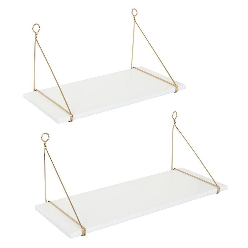 Vista White and Gold Floating Wood Accent Shelf Set