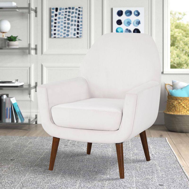 Comfort Pointe Accera Mid-Century Velvet Arm Chair Sea Oat: Upholstered, Rubberwood Legs, Foam Fill