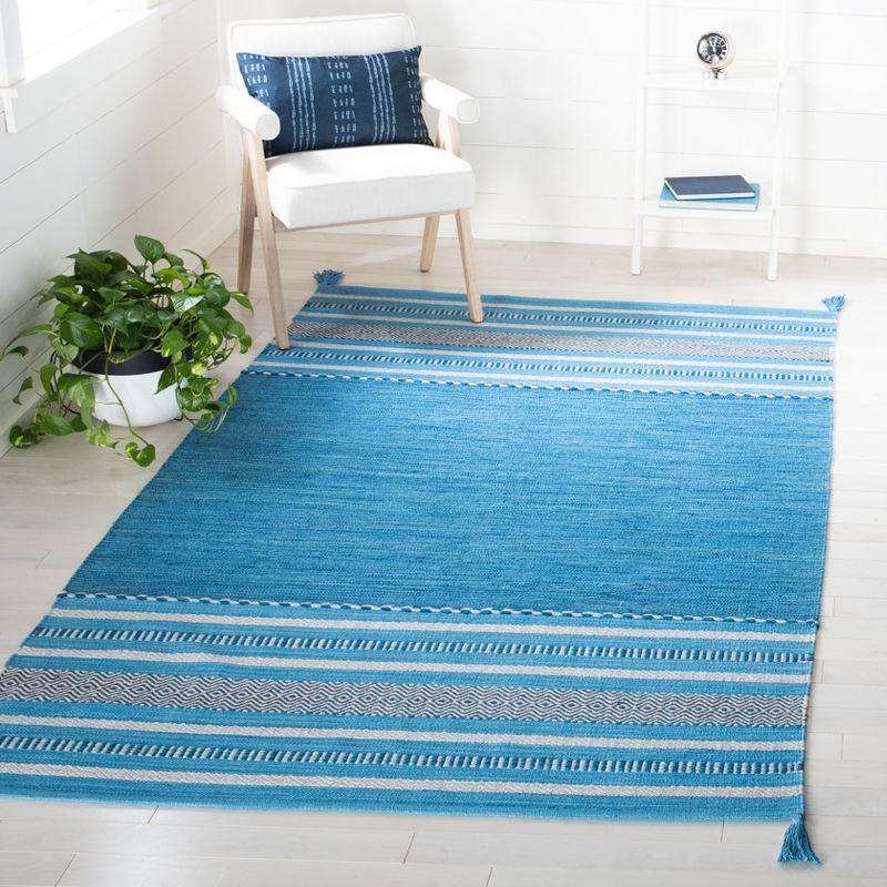 Coastal Charm Blue Cotton 4' x 6' Handwoven Ikat Area Rug