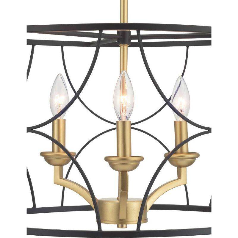 Landree Black and Brass Geometric Cage 3-Light Chandelier