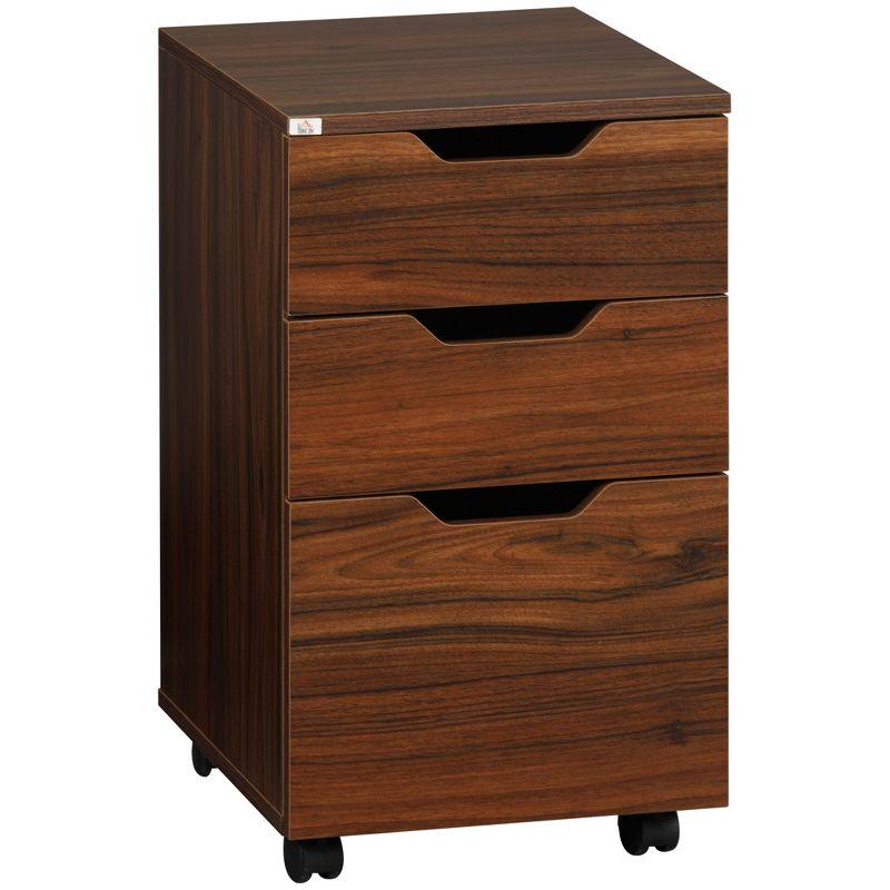 HOMCOM 3 Drawer Mobile File Cabinet, Rolling Printer Stand, Vertical Filing Cabinet, Brown Wood Grain