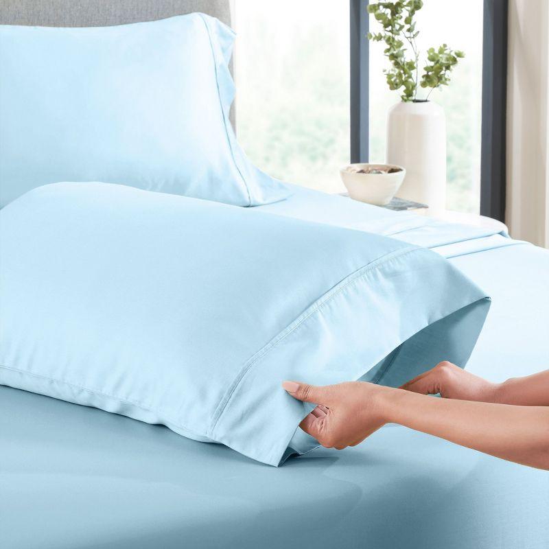 Sky Blue 400 Thread Count Cotton Sateen Pillowcases, Standard/Queen