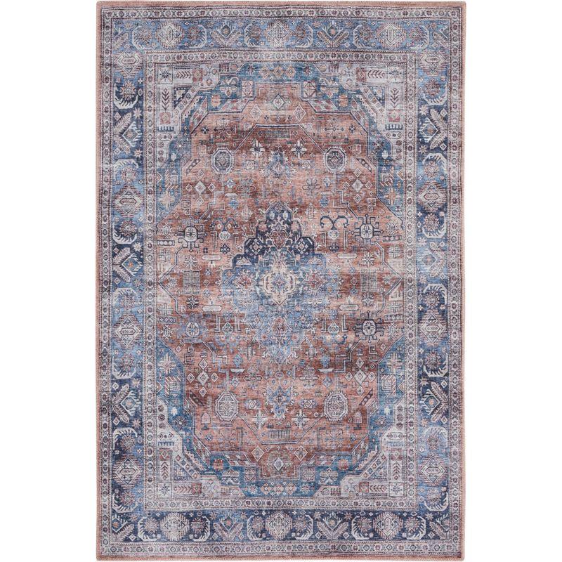 Vintage Charm Blue Multi 4' x 6' Flat Woven Washable Wool Blend Rug