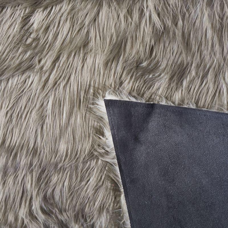 Luxurious Hand-Knotted Dark Gray Faux Sheepskin Rectangular Rug