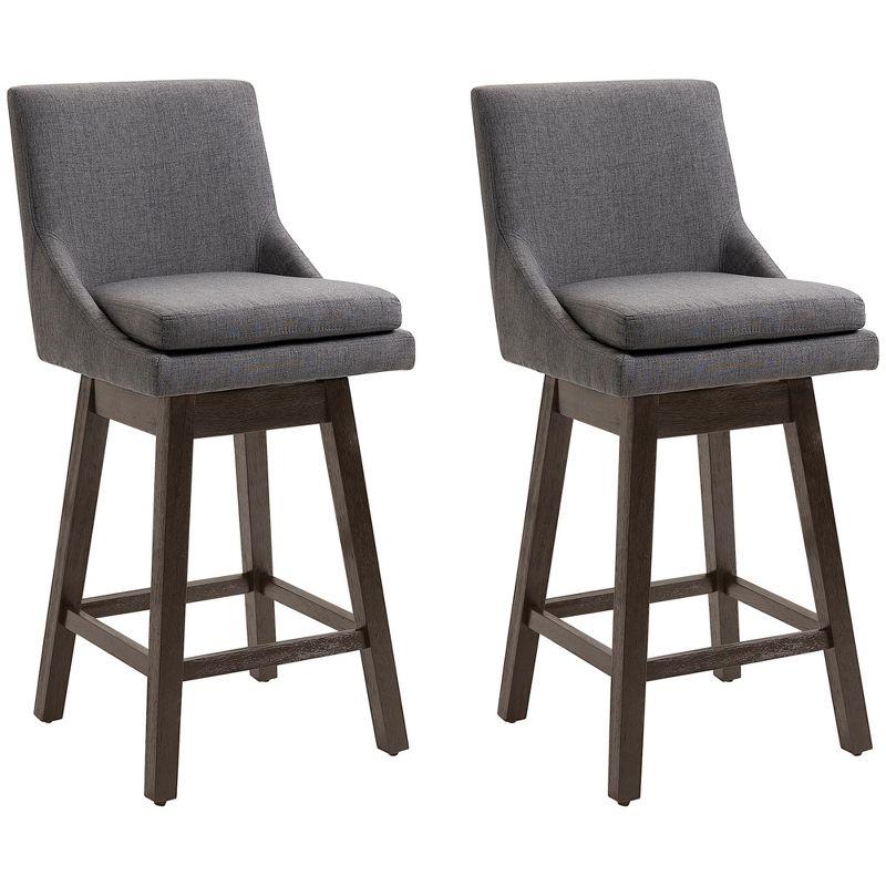 HOMCOM 28" Set of 2 Swivel Bar Height Bar Stools, Armless Upholstered Barstools Chairs with Soft Padding Cushion and Wood Legs