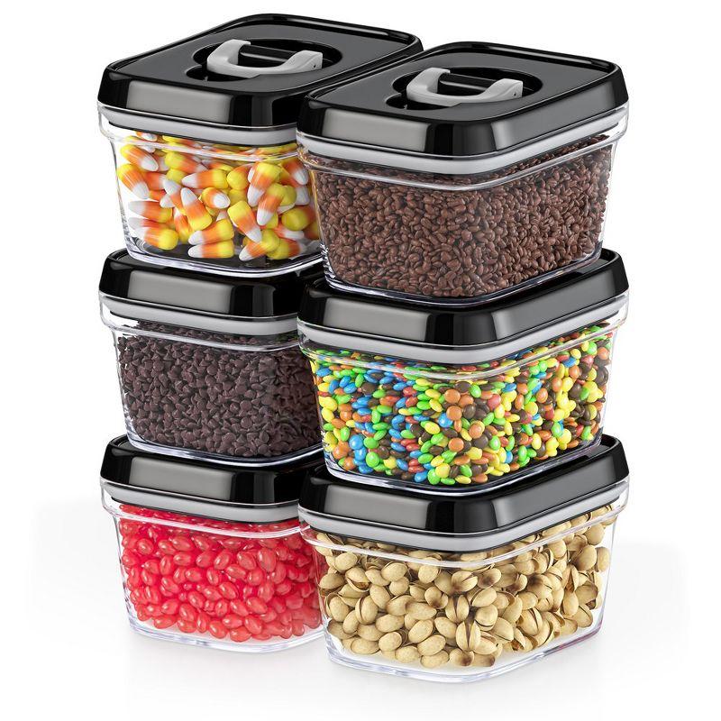 Clear Plastic Mini Airtight Food Storage Containers with Black Lids, Set of 6