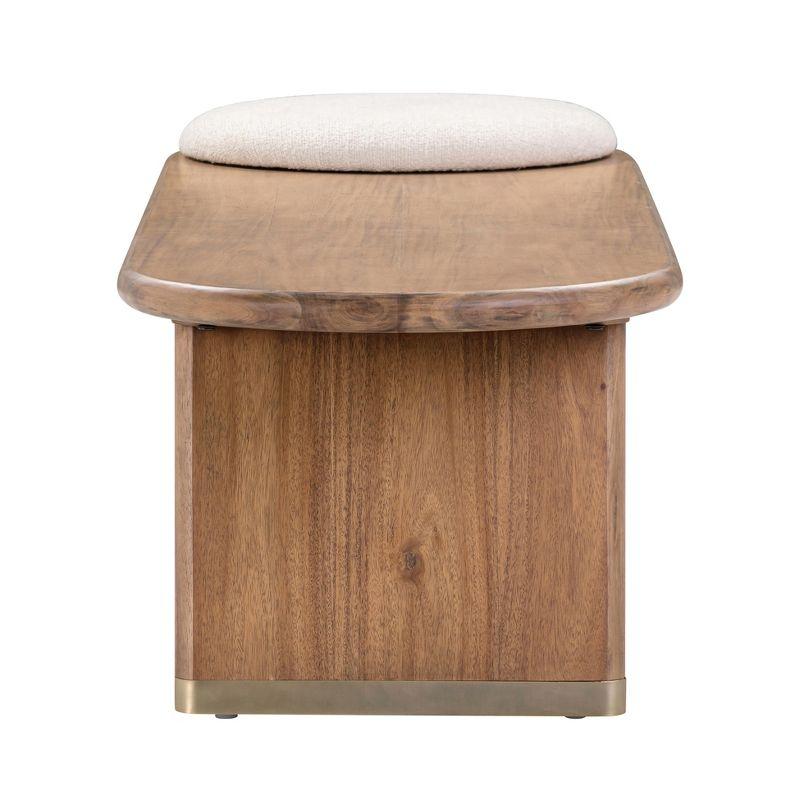 TOV Furniture Samantha Acacia Bench with Boucle Seat in Cognac