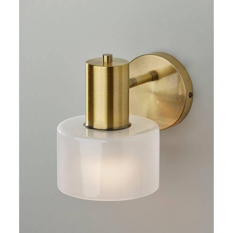 Adesso Rhodes Wall Lamp Antique Brass: ETL Listed, Glass Shade, 40W, Hardwired