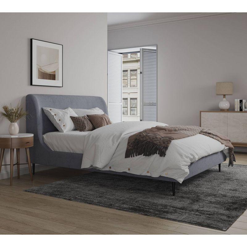 Full Heather Upholstered Bed with Black Legs - Manhattan Comfort