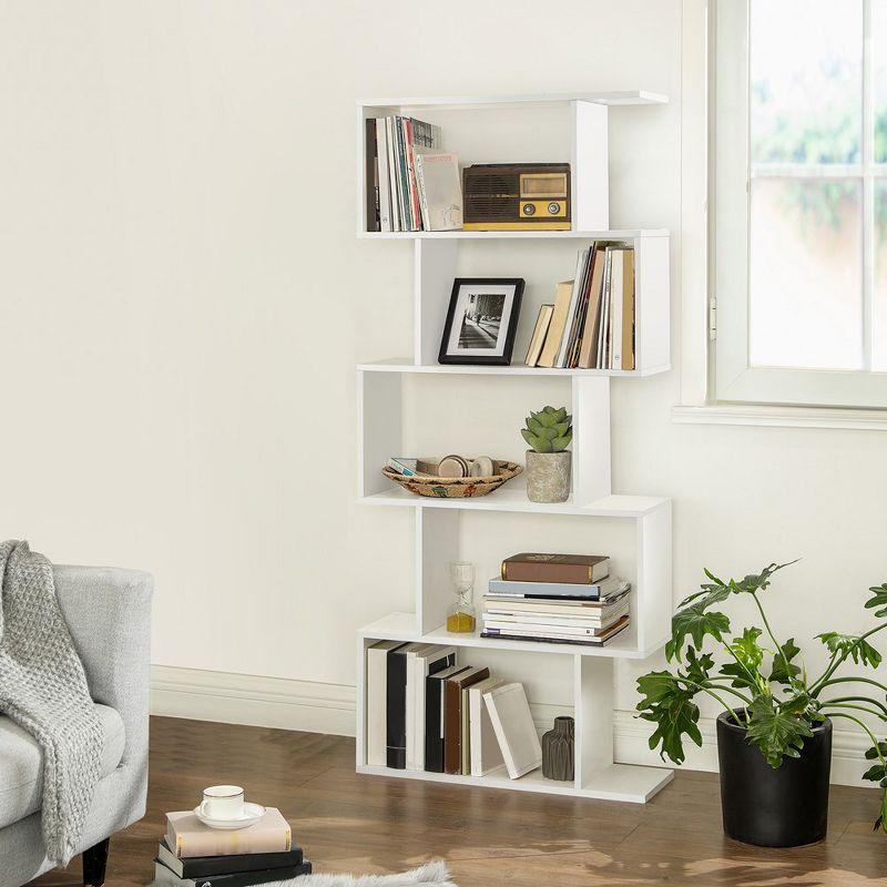 White 5-Tier Wooden Freestanding Bookshelf and Room Divider