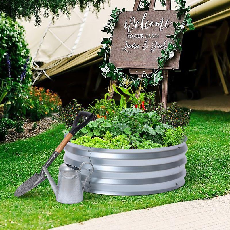 LuxenHome 3ft Round Galvanized Metal Raised Garden Bed Planter Silver