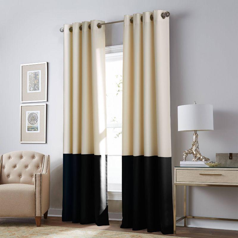 Cream and Black Room-Darkening Grommet Curtain Panel 52" x 120"