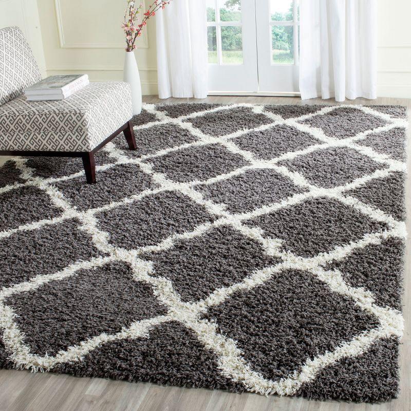 Ivory and Dark Grey High Pile Shag Synthetic Area Rug, 10' x 14'