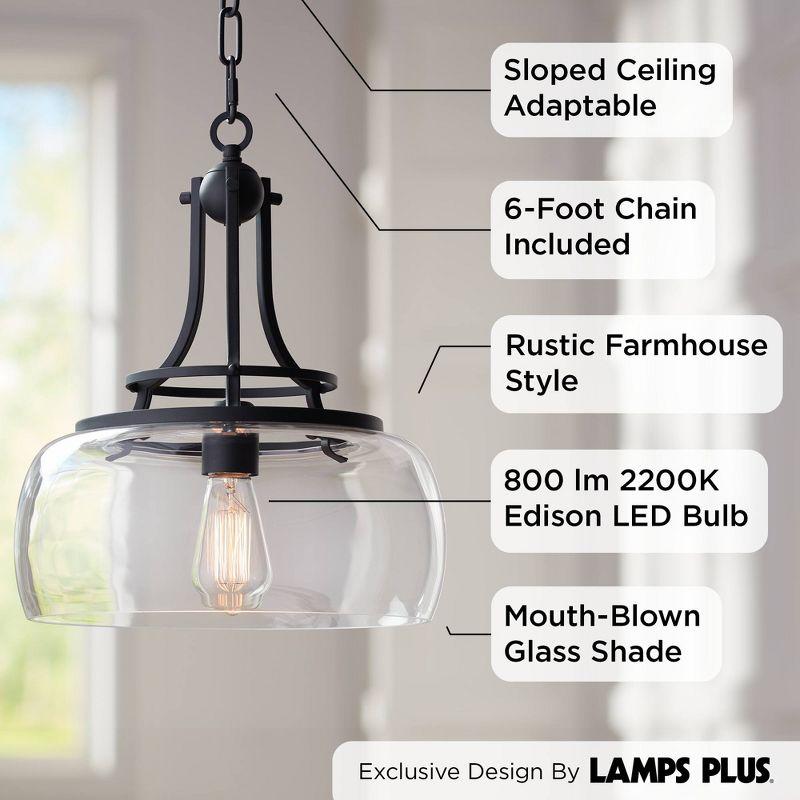 Franklin Iron Works Charleston Black Pendant 13 1/2" Wide Industrial LED Clear Glass Fixture for Dining Room House Kitchen Island