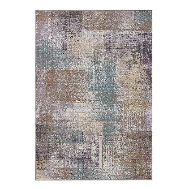 Blue Abstract Patchwork Non-Slip Washable Indoor Area Rug, 6' x 9'