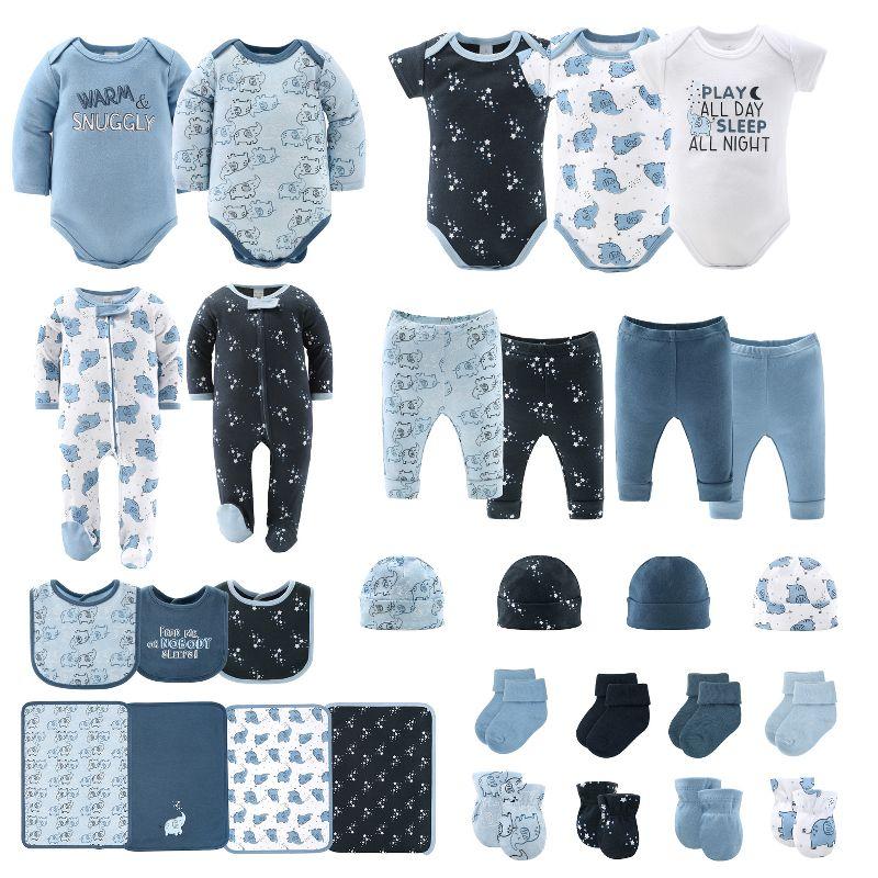 Baby Layette Clothing Gift Set, 30pc - The Peanutshell® Elephant Blue, White Blue, 6-9 Months