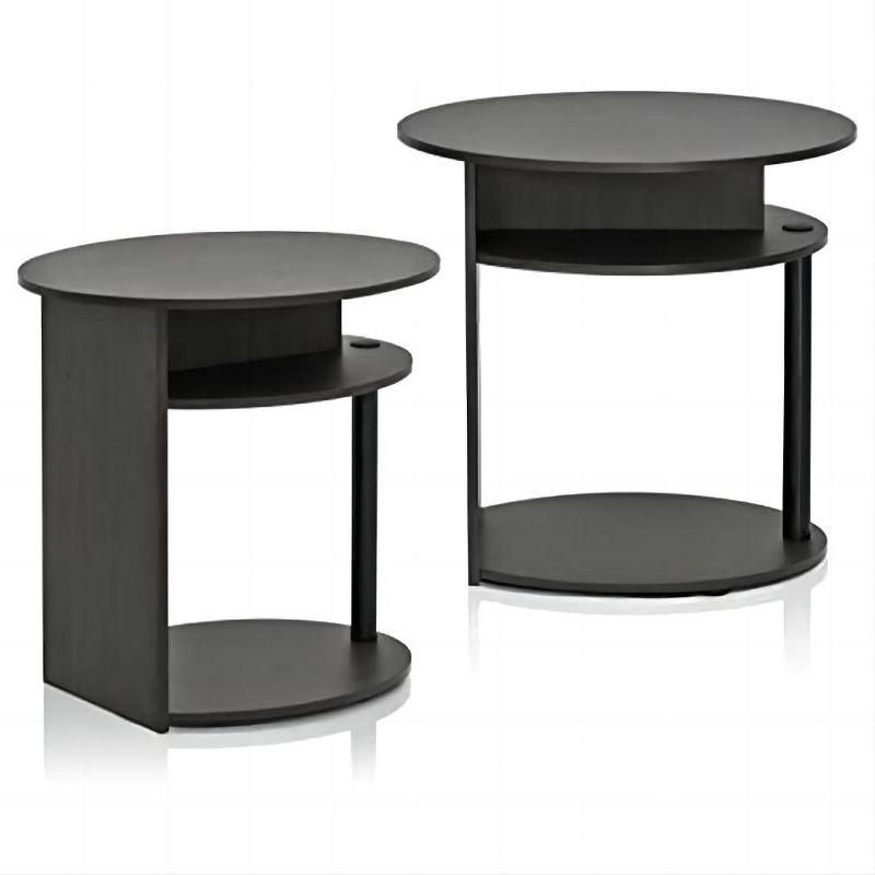 Jaya Black Round Wood End Table Set with Shelves