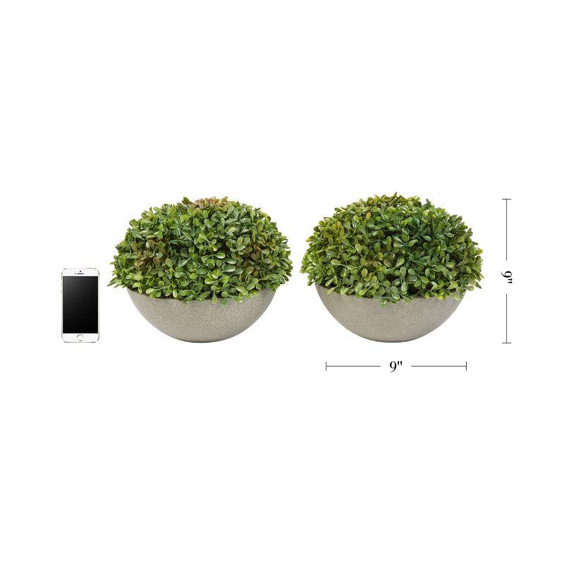 Pure Garden Faux Boxwood Set of 2 Matching Realistic 6" Tall Topiary Arrangements in Decorative Stone Bowls for Indoor Home or Office