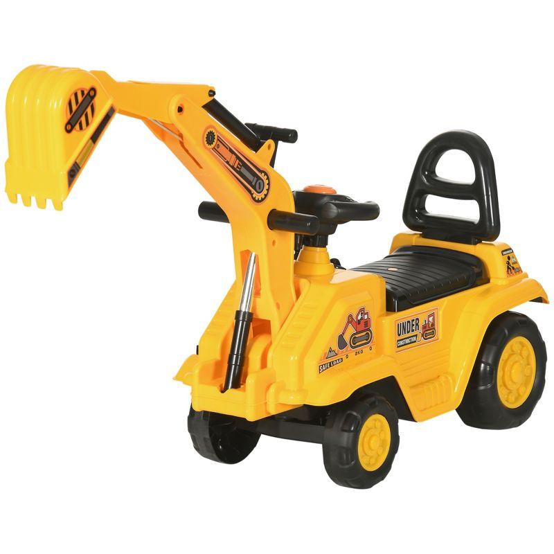 HOMCOM Kids Digger Ride on Truck with Horn, Under Seat Storage, Sit and Scoot Pretend Play Toy Construction Car for Ages 18-48 Months