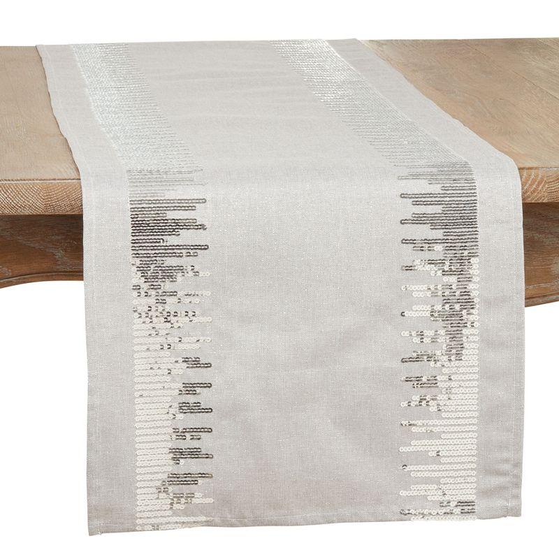 Silver Sequin Border Polyester Table Runner, 16" x 72"