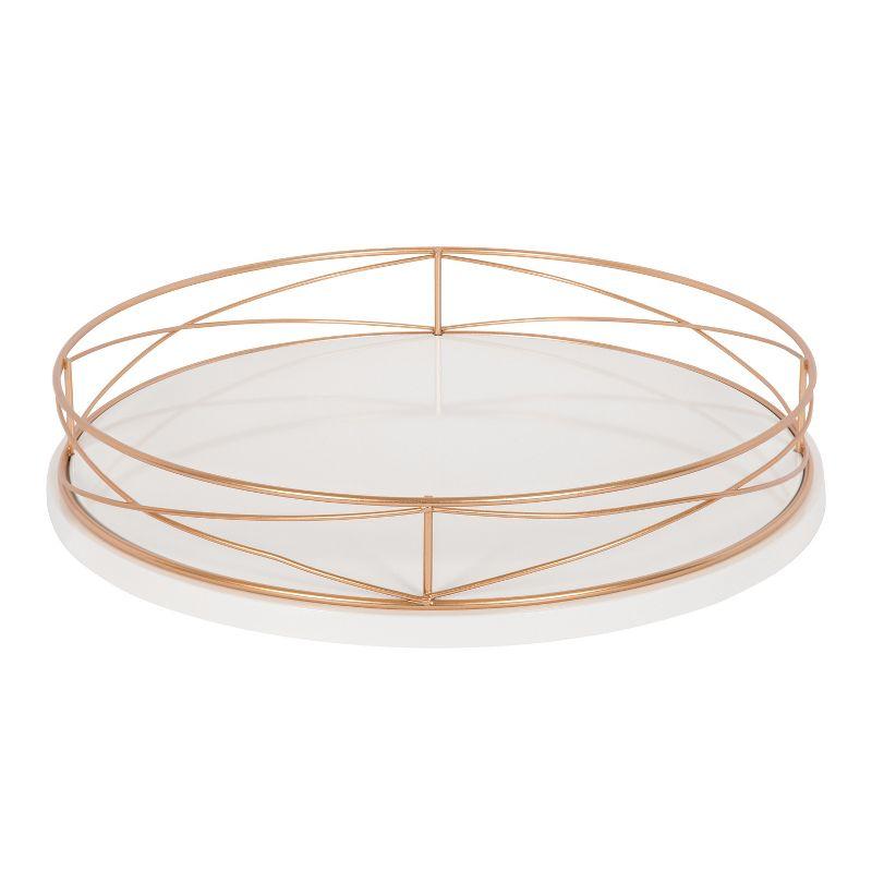 White and Rose Gold 14" Round MDF Tray with Metal Rim