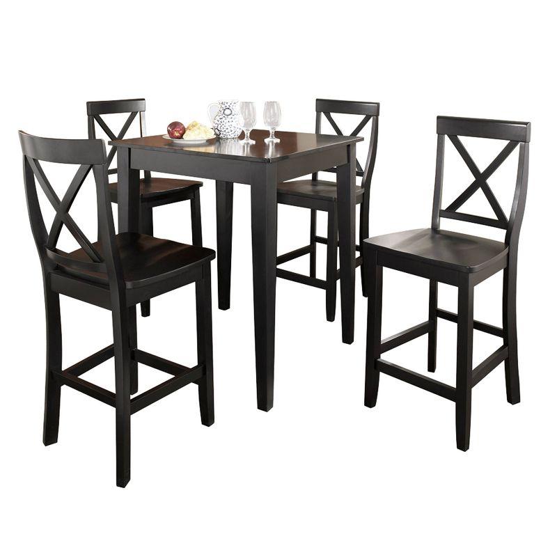 Black 5-Piece Pub Dining Set with X-Back Stools