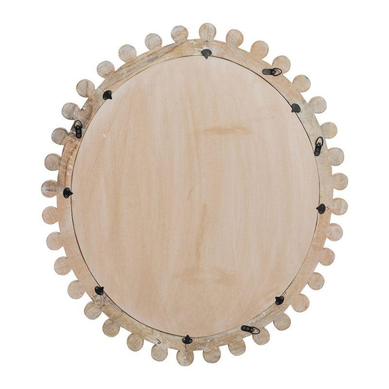 Storied Home Round Carved Wood Framed Wall Mirror Whitewashed: Mango Wood, 36.5"x39.5", Wall Mount