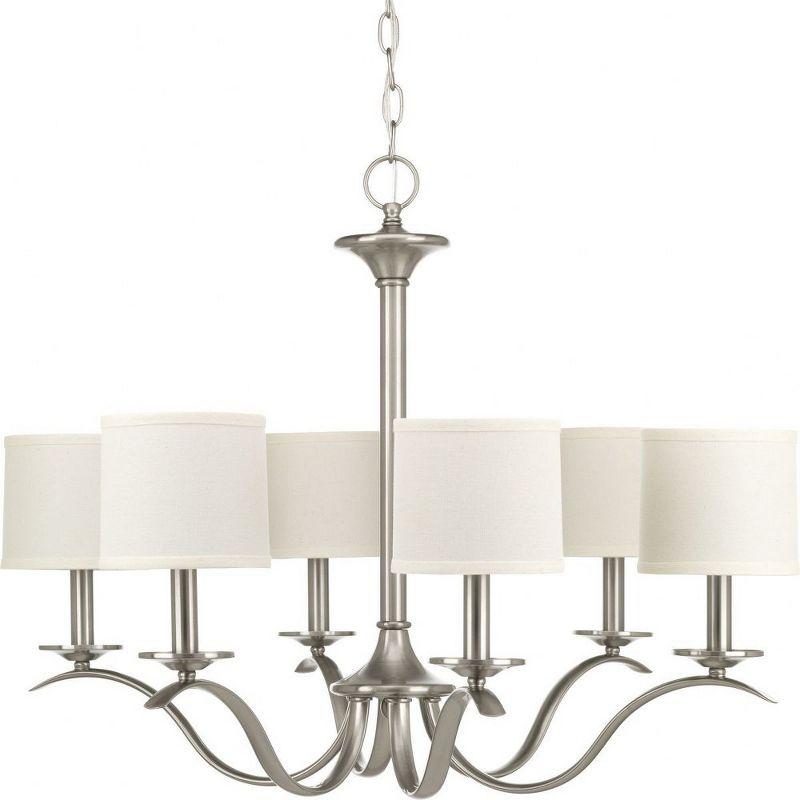 Progress Lighting, Inspire Collection, 6-Light Chandelier, Brushed Nickel, Off-White Linen Shades