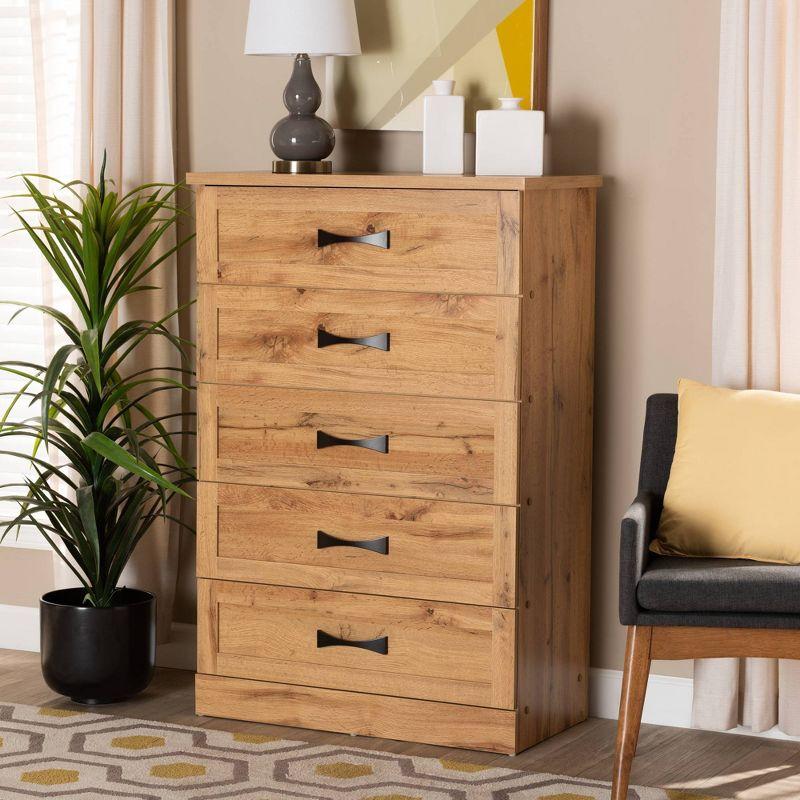 Colburn Wood 5 Drawer Tallboy Storage Chest - Baxton Studio: Engineered for Bedroom