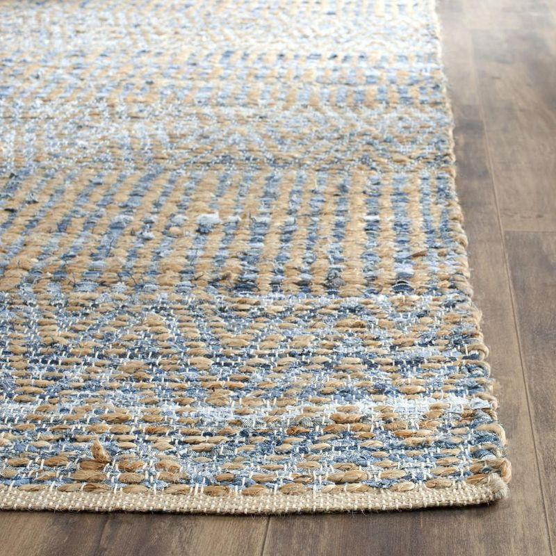 Coastal Charm Hand-Knotted Natural Blue Wool 8' Square Rug