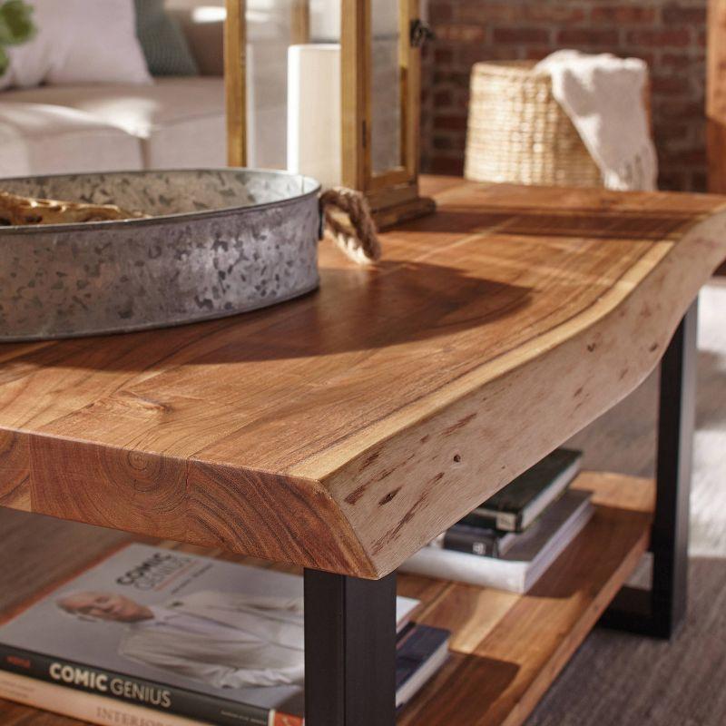 Alpine Live Edge Wood Coffee Table Natural - Alaterre Furniture: Acacia Sofa Table, Metal Legs, Rectangular