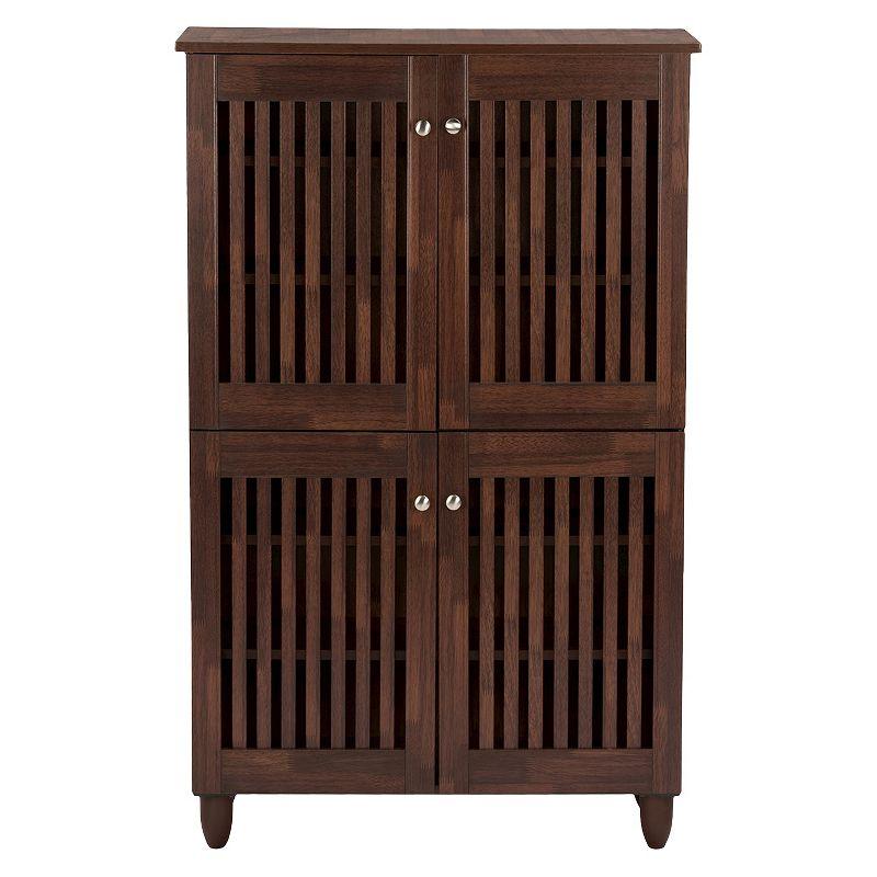 Fernanda Modern and Contemporary 4-Door Wooden Entryway Shoes Storage Tall Cabinet - Oak Brown - Baxton Studio