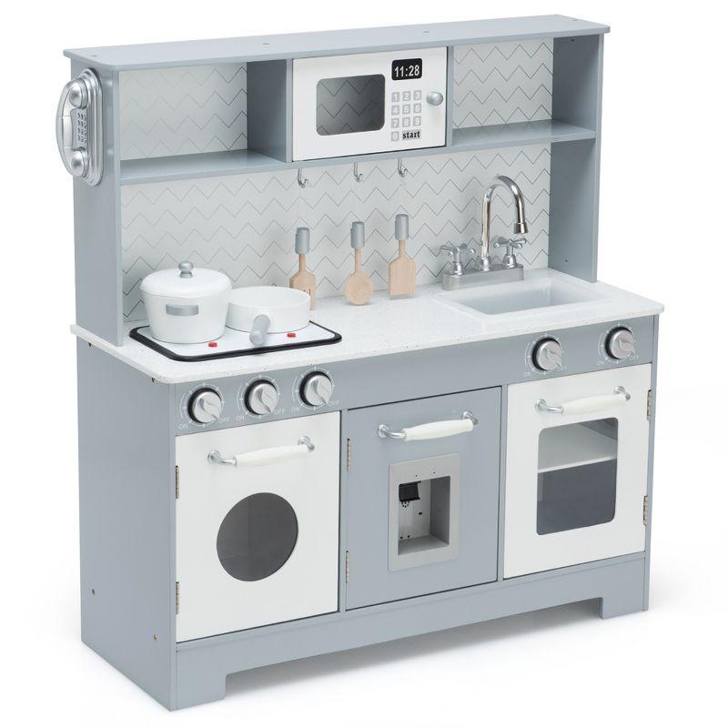 Gray and White Wooden Kids Play Kitchen Set with Light & Sound