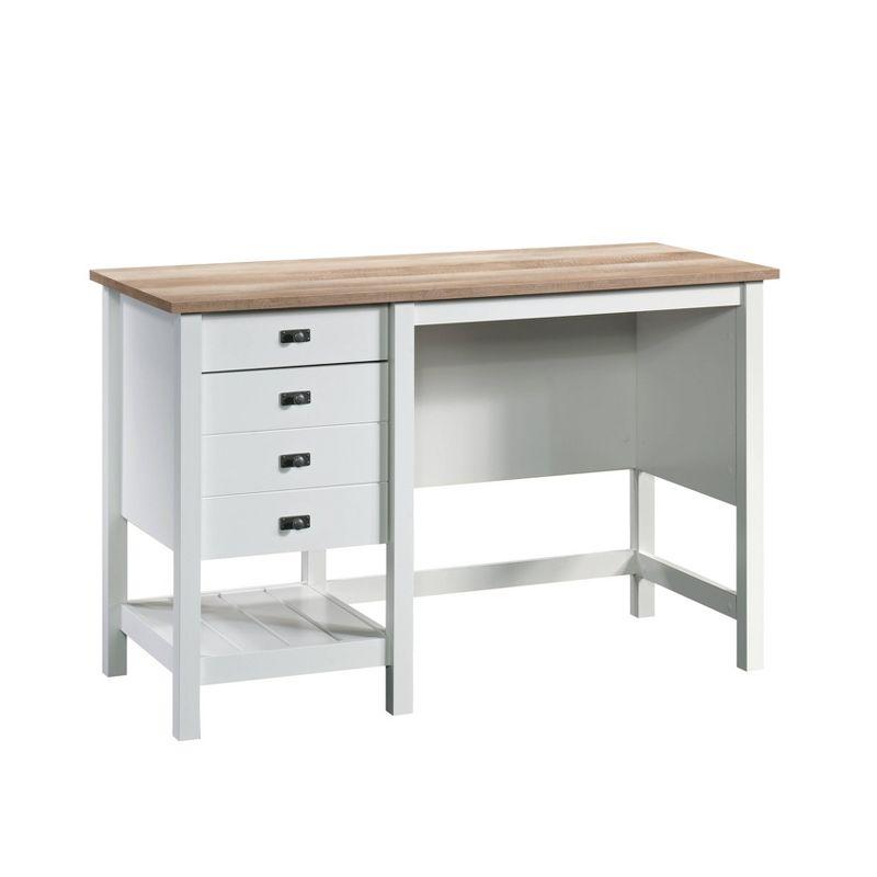 Soft White Coastal Home Office Desk with Lintel Oak Accent