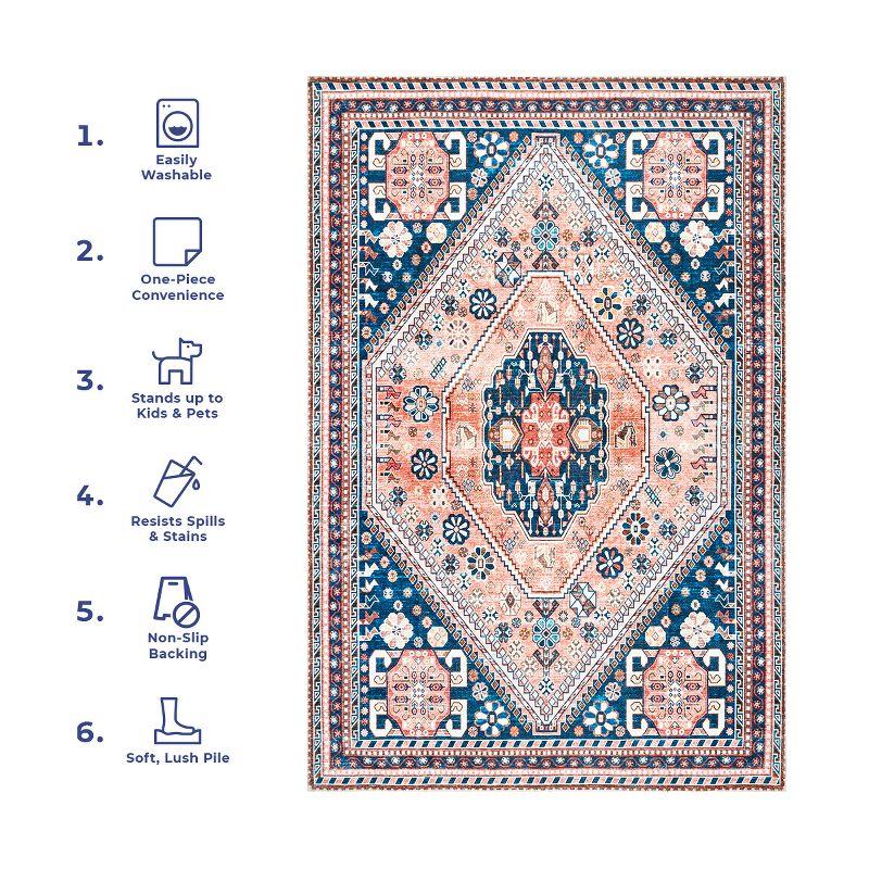 Nuloom Nevaeh Pet Friendly Machine Washable Bohemian Medallion Area Rug, 3' x 5', Dark Blue