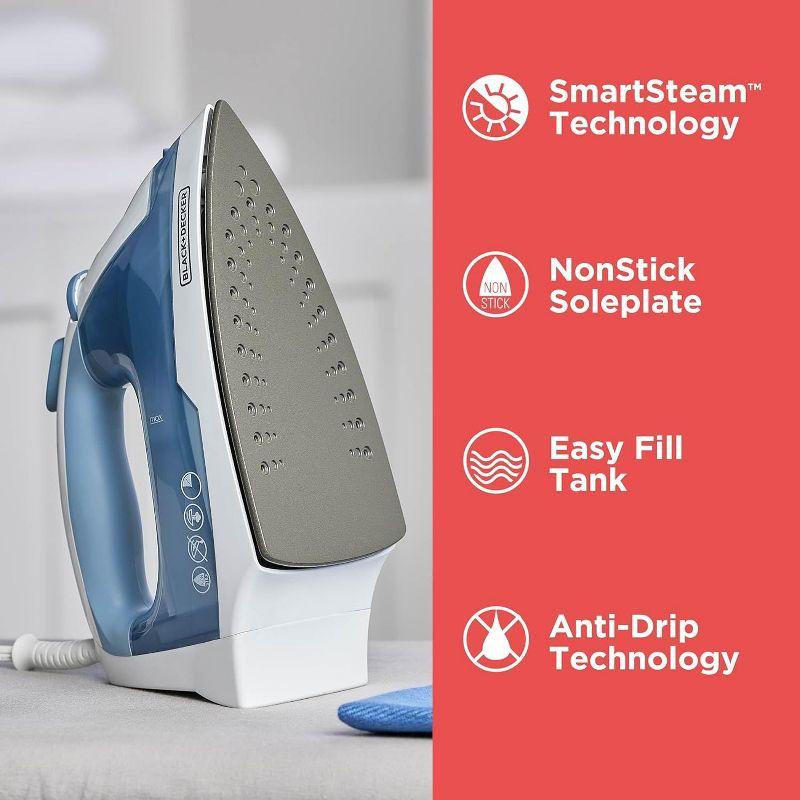 BLACK+DECKER BLACK+DECKER Easy Steam Compact Iron for Clothes, Automatic Shutoff, Nonstick Plate, Light Weight, 1200 Watts