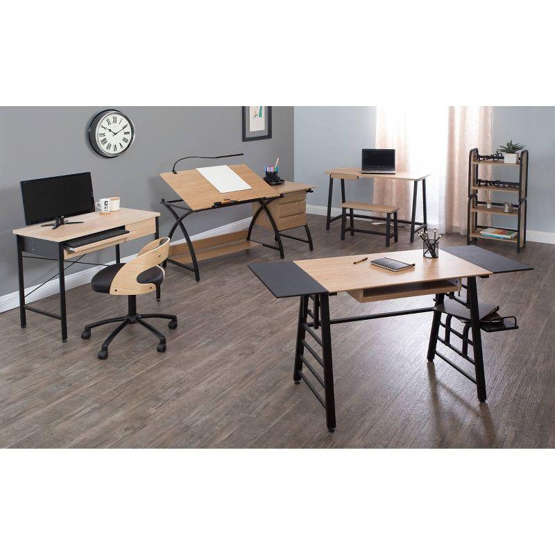 studio designs Ashwood Compact Home Office Desk with Drawers in Ashwood/Black: Laminated Writing Desk with Metal Frame, Keyboard Tray