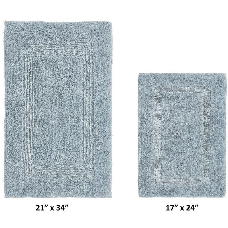 Better Trends Lux 100% Cotton Tufted Solid Reversible Bath Rug Set 2 PC (17" x 24" | 21" x 34") - Blue