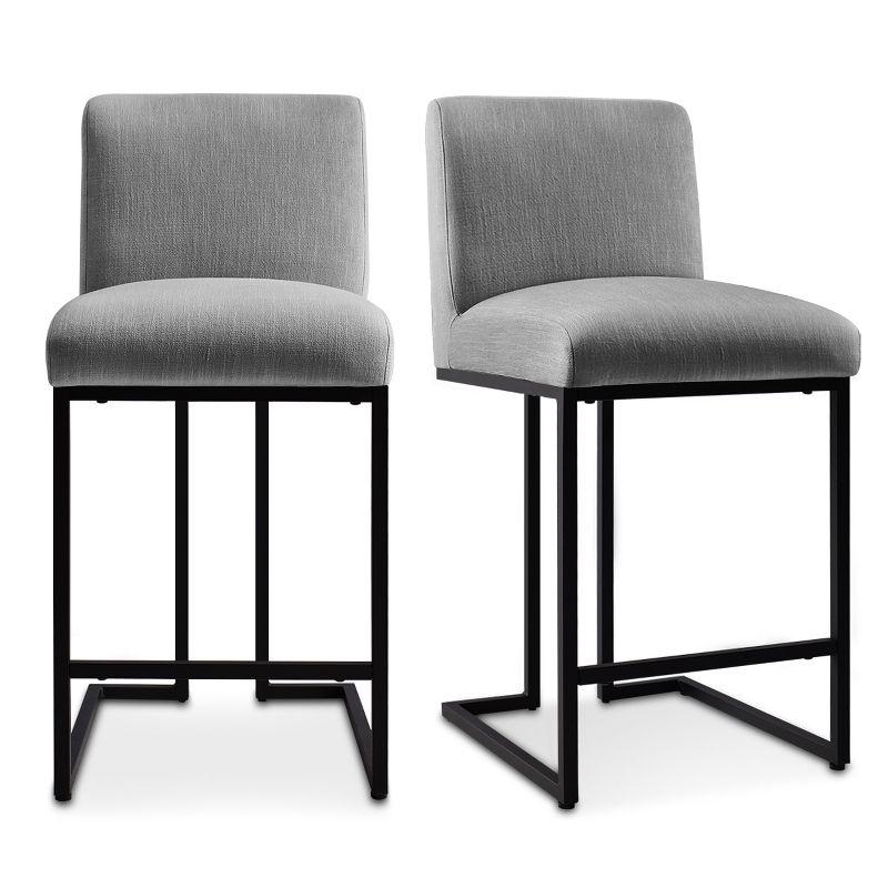 Mason Set of 2 Fabric Counter Height Stools,25" Armless Upholstered Fabric With Black Metal Sled Legs Counter Height stools-Maison Boucle