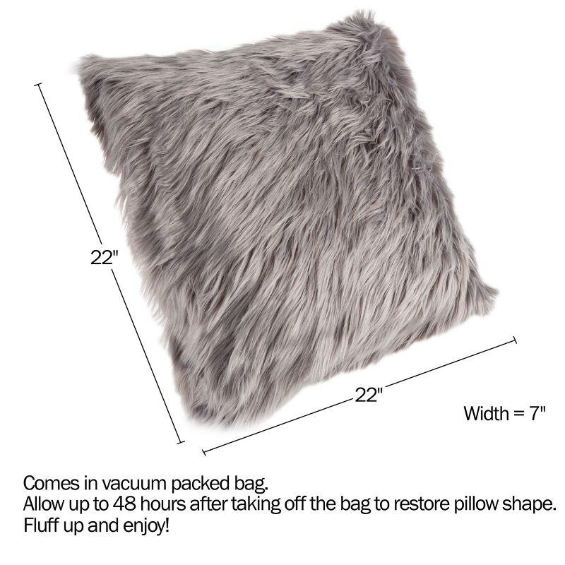 22-in. Plush Pillow Luxury Square Accent Pillow Insert and Shag Glam Cover Set for Bedroom or Living Room by Lavish Home (Gray)