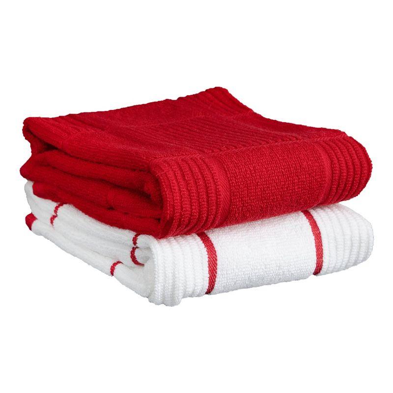 Red and White Cotton Parquet Kitchen Towel Set